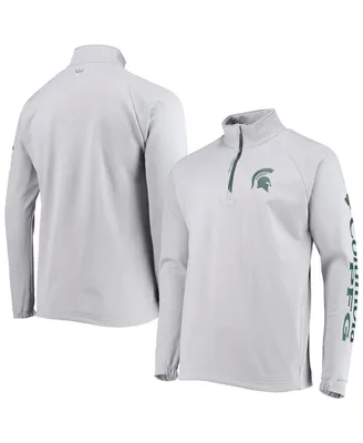 Men's Gray Michigan State Spartans Terminal Tackle Fleece Raglan Omni-Shade Quarter-Zip Jacket