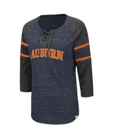 Women's Navy/Heathered Charcoal Auburn Tigers Scienta Pasadena Raglan 3/4 Sleeve Space Dye Lace-Up T-shirt