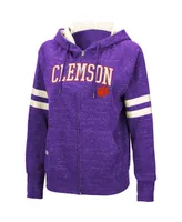 Women's Purple Clemson Tigers Speckle Fleece Raglan Full-Zip Hoodie