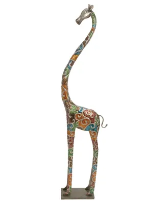 Eclectic Metal Giraffe Sculpture, 73" x 17"