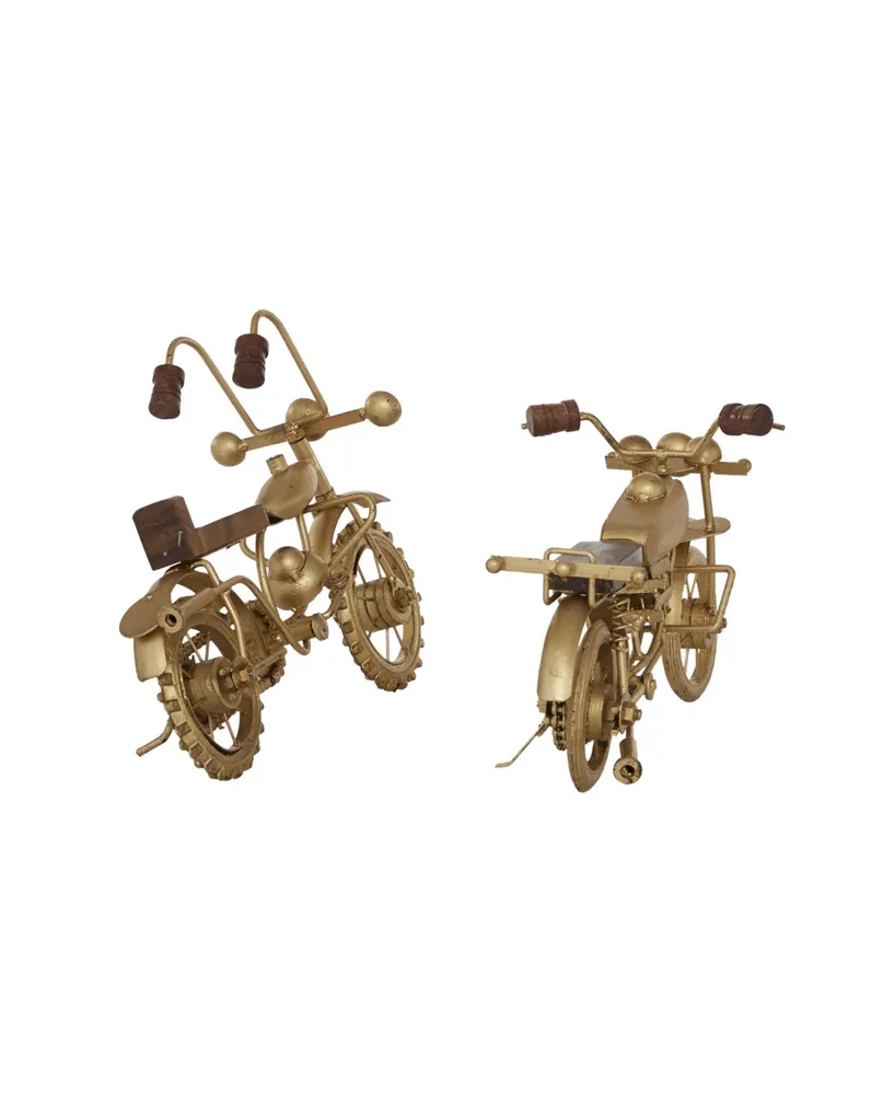 Metal Contemporary Motorcycle Sculpture, Set of 2 - Gold