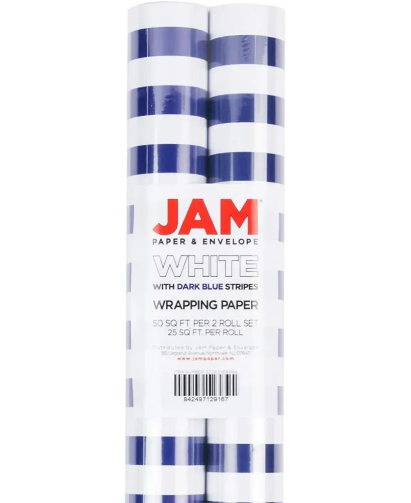 Jam Paper Gift Wrap 50 Square Feet Striped Wrapping Paper Rolls, Pack of 2