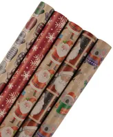 Jam Paper Assorted Gift Wrap 125 Square Feet Christmas Kraft Wrapping Paper Rolls, Pack of 5
