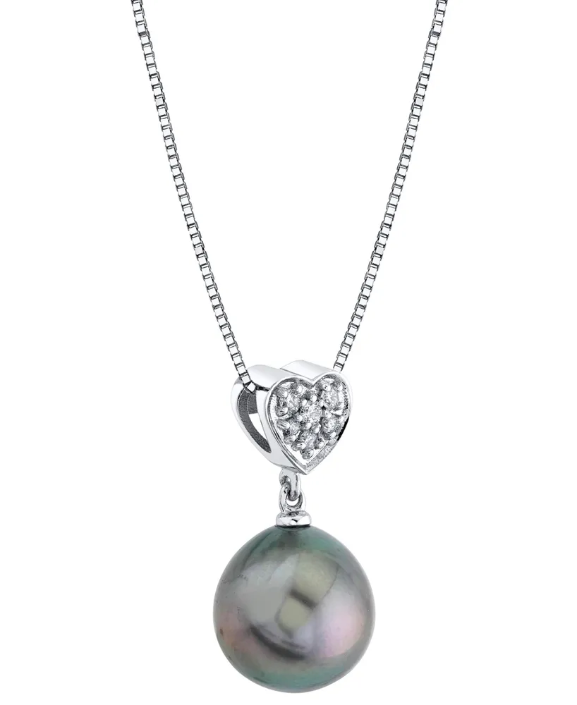 Cultured Tahitian Pearl (10mm) & Diamond Accent Heart 18" Pendant Necklace in 14k White Gold