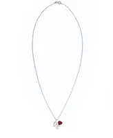 Simulated Ruby 'Love' Pendant Necklace in Fine Silver Plate