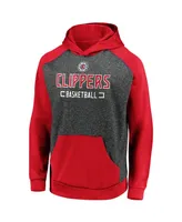 Men's Heathered Charcoal, Red La Clippers Game Day Ready Raglan Pullover Hoodie