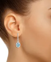 Aquamarine (1-3/8 ct. t.w.) & Diamond (1/3 ct. t.w.) Leverback Drop Earrings in Sterling Silver
