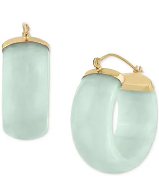 Green Jade Small Hoop Earrings in 14k Gold