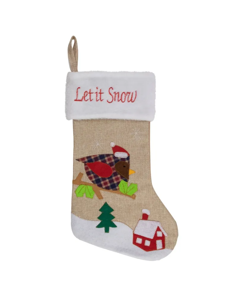 19" Burlap Let it Snow Bird Christmas Stocking