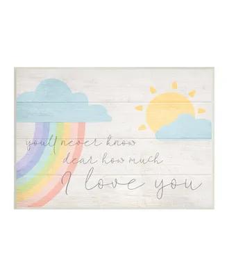 Stupell Industries How Much I Love You Rainbow Clouds and Sun on Planks Wall Plaque Art, 10" x 15" - Multi