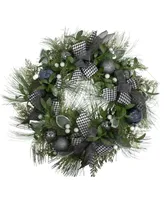 24" Hounds tooth and Berries Unlit Artificial Christmas Wreath