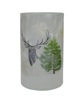 10" Deer Pine and Snowflakes Hand Painted Flameless Glass Christmas Candle Holder