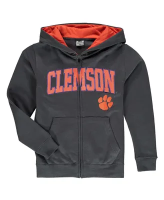 Big Boys Charcoal Clemson Tigers Applique Arch and Logo Full-Zip Hoodie