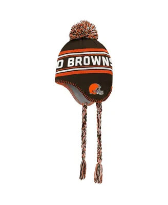 Preschool Boys and Girls Brown and Orange Cleveland Browns Jacquard Tassel Knit Hat with Pom