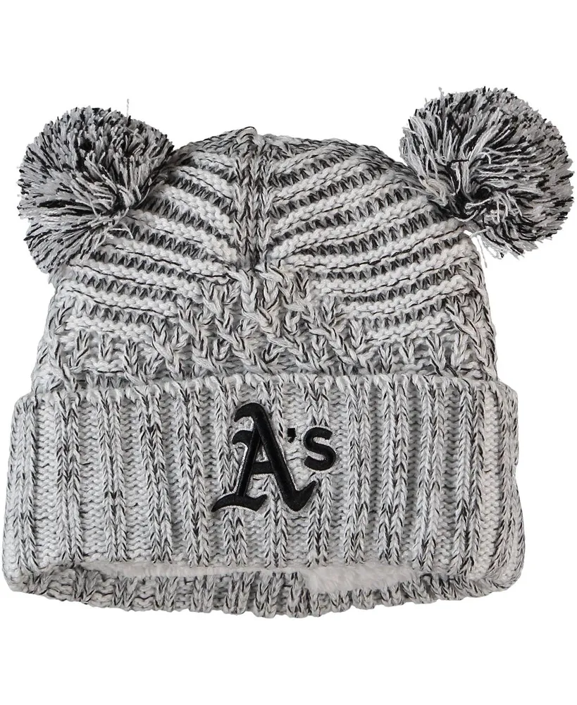 Women's Gray Oakland Athletics Dual Cuffed Knit Hat with Poms