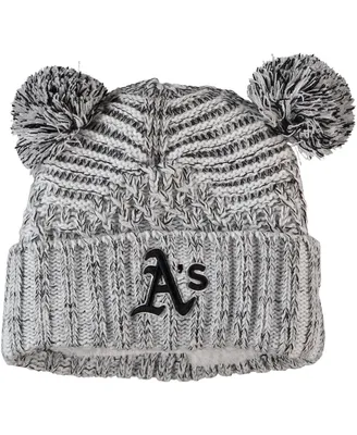 Women's Gray Oakland Athletics Dual Cuffed Knit Hat with Poms