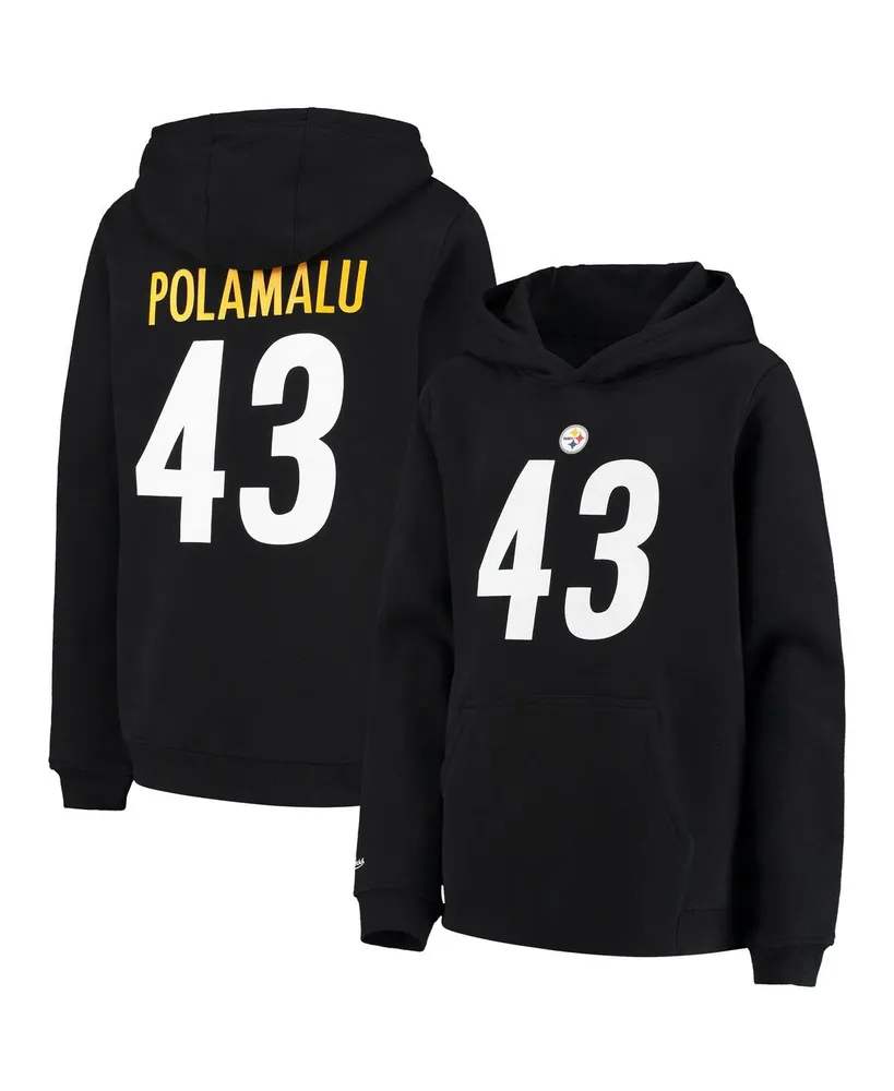 Big Boys Troy Polamalu Black Pittsburgh Steelers Retired Player Name and Number Pullover Hoodie