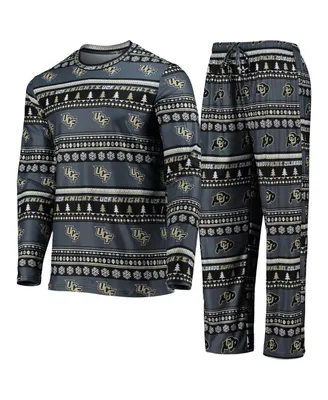 Men's Charcoal Ucf Knights Ugly Sweater Long Sleeve T-shirt and Pants Sleep Set