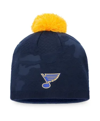 Women's Navy and Gold-Tone St. Louis Blues Authentic Pro Team Locker Room Beanie with Pom - Navy, Gold