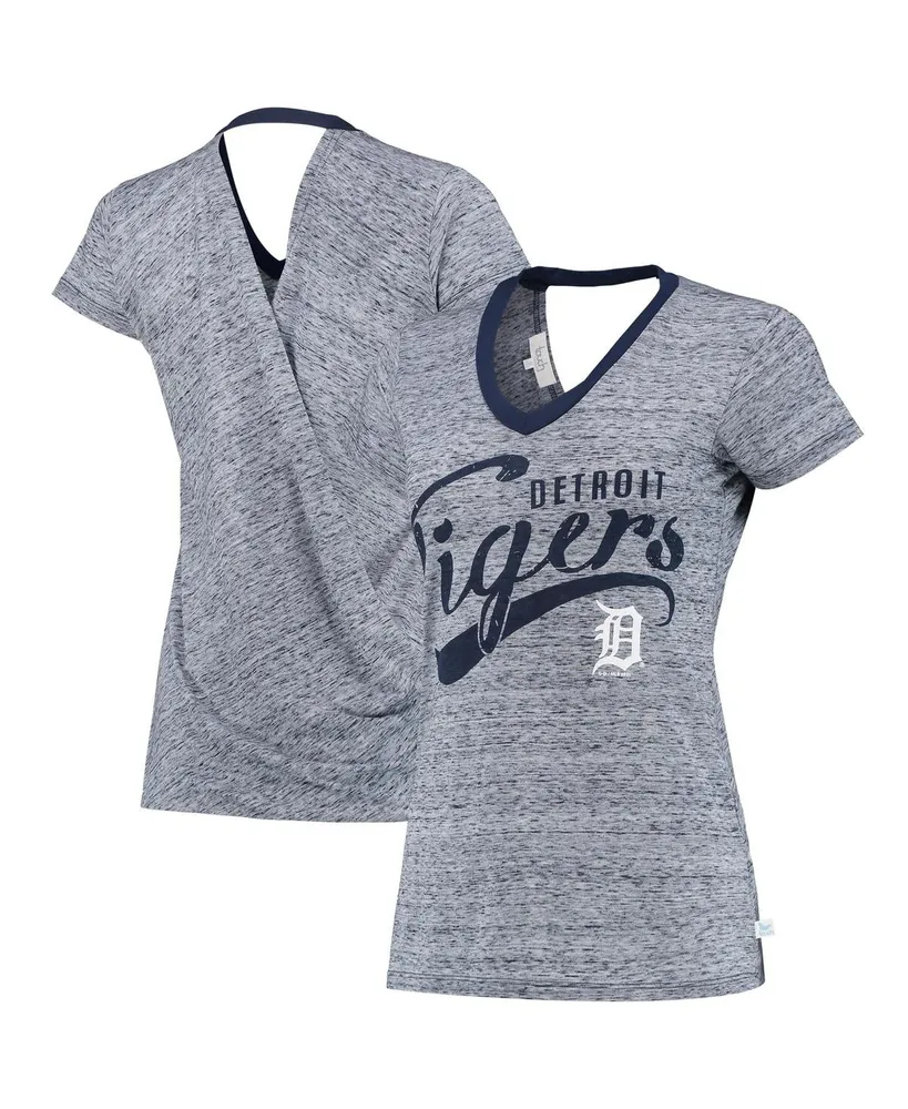 Women's Navy Detroit Tigers Hail Mary V-Neck Back Wrap T-shirt