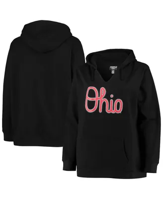 Women's Black Ohio State Buckeyes Plus Notch Neck Team Pullover Hoodie