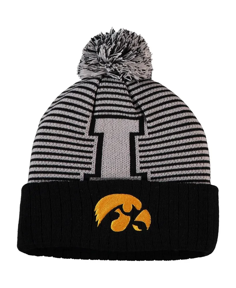 Men's Black Iowa Hawkeyes Line Up Cuffed Knit Hat with Pom