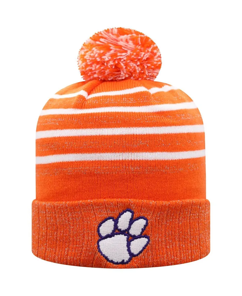 Women's Orange Clemson Tigers Shimmering Cuffed Knit Hat with Pom