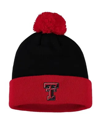 Men's Black and Red Texas Tech Red Raiders Core 2-Tone Cuffed Knit Hat with Pom
