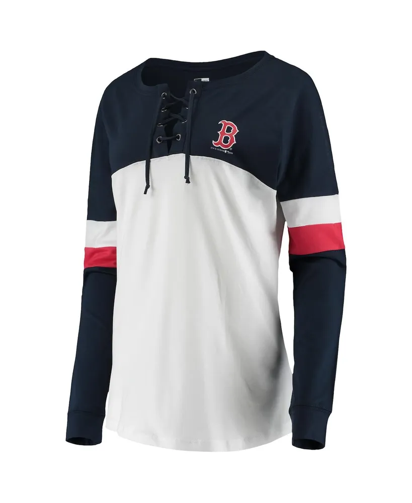 Women's White and Navy Boston Red Sox Lace-Up Long Sleeve T-shirt