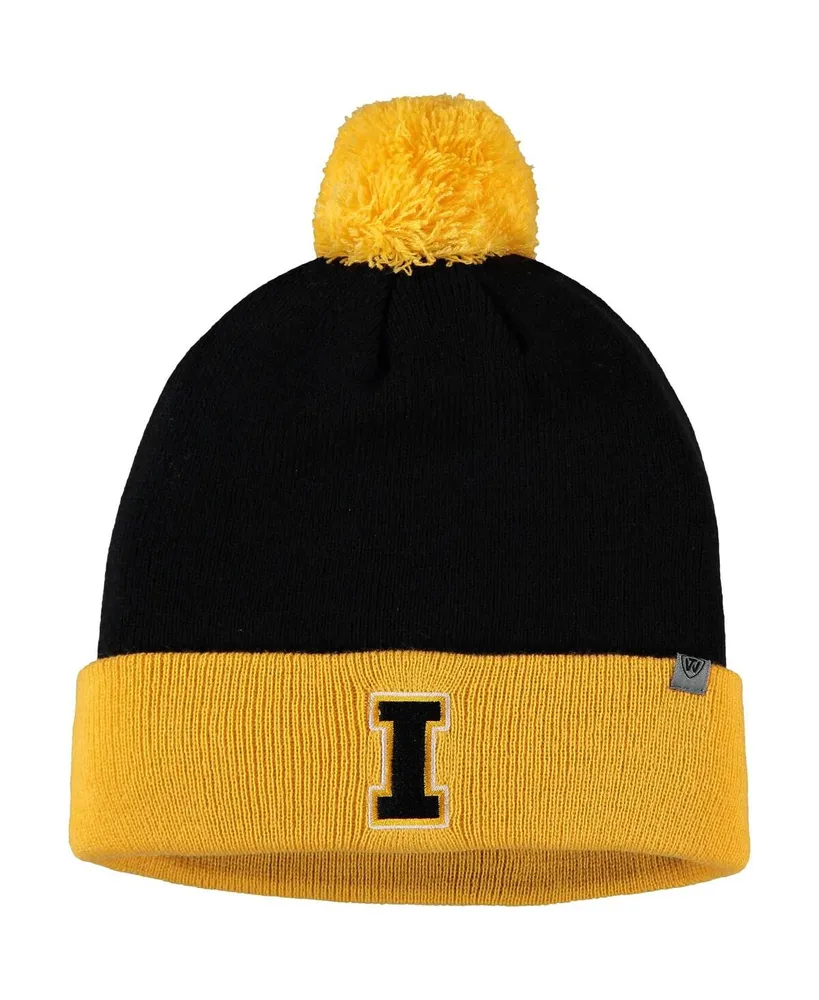 Men's Black and Gold Iowa Hawkeyes Core 2-Tone Cuffed Knit Hat with Pom