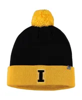 Men's Black and Gold Iowa Hawkeyes Core 2-Tone Cuffed Knit Hat with Pom
