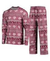 Men's Maroon Texas A&M Aggies Ugly Sweater Long Sleeve T-shirt and Pants Sleep Set