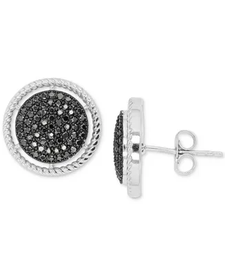 Black Spinel Circle Cluster Stud Earrings (7/8 ct. t.w.) in Sterling Silver