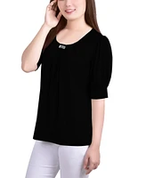 Ny Collection Women's Short Balloon Sleeve Top with Hardware