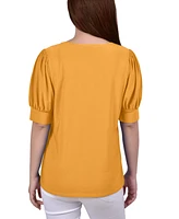 Ny Collection Women's Short Balloon Sleeve Top with Hardware