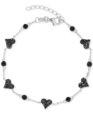 Black Spinel Heart Chain Bracelet (1-1/4 ct. t.w.) in Sterling Silver