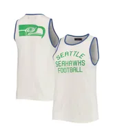 Women's Junk Food White and Royal Seattle Seahawks Throwback Pop Binding Scoop Neck Tank Top