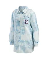 Wear by Erin Andrews Women's Denim New England Patriots Chambray Acid-Washed Long Sleeve Button-Up Shirt