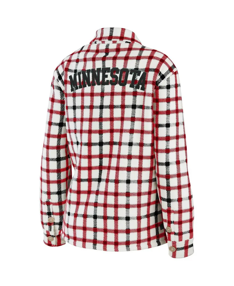 Women's Wear by Erin Andrews Oatmeal Minnesota Wild Plaid Button-Up Shirt Jacket