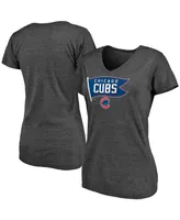 Women's Fanatics Heathered Charcoal Chicago Cubs Holy Cow Hometown Collection Tri-Blend V-Neck T-shirt