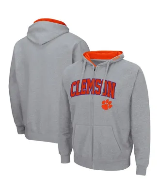 Men's Colosseum Heathered Gray Clemson Tigers Arch and Logo 3.0 Full-Zip Hoodie