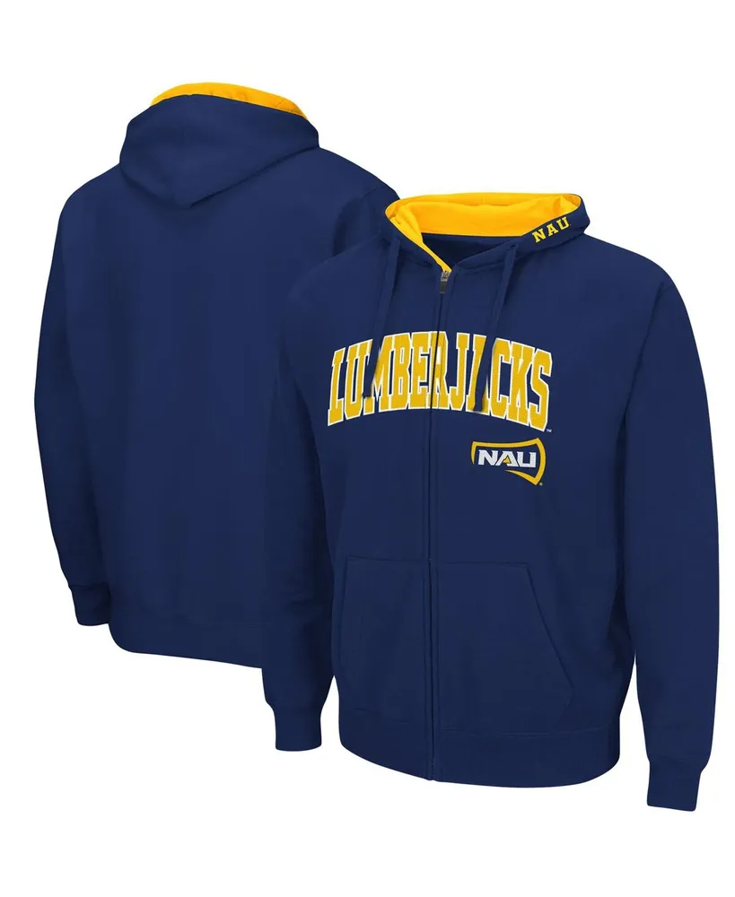 Men's Colosseum Navy Northern Arizona Lumberjacks Arch and Logo 3.0 Full-Zip Hoodie