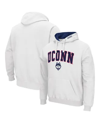 Men's Colosseum White UConn Huskies Arch and Logo 3.0 Pullover Hoodie