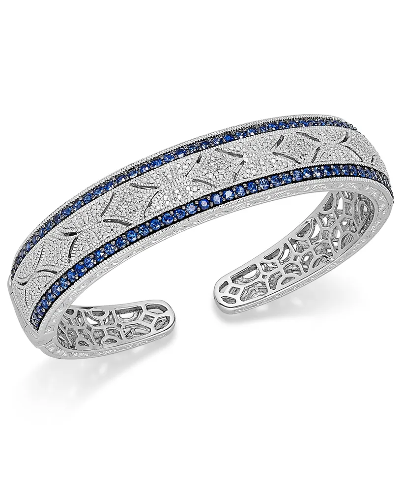 Sapphire (2-3/8 ct. t.w.) and Diamond (1/10 Antique Cuff Bracelet Sterling Silver (Also available Emerald Ruby)