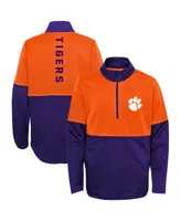 Big Boys Purple, Orange Clemson Tigers Quick Snap Spine Print Quarter-Zip Jacket