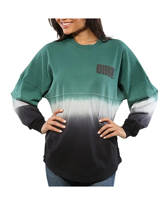 Women's Green Ohio Bobcats Ombre Long Sleeve Dip-Dyed Spirit Jersey T-shirt