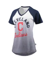 Women's Navy and White Cleveland Indians Shortstop Ombre Raglan V-Neck T-shirt