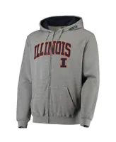 Men's Colosseum Heathered Gray Illinois Fighting Illini Arch and Logo 3.0 Full-Zip Hoodie