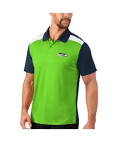 Men's Msx by Michael Strahan Neon Green, College Navy Seattle Seahawks Challenge Color Block Performance Polo Shirt