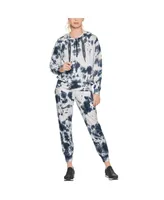 Women's Dkny Sport White and Navy New York Yankees Dakota Tie-Dye Half-Zip Hoodie